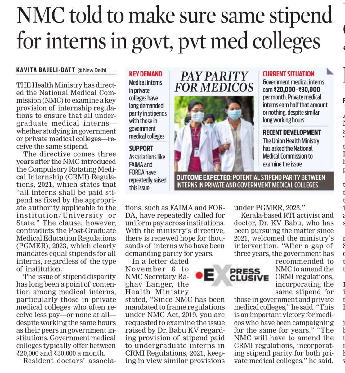 DrDhruvchauhan's tweet image. Health ministry Directs NMC to ensure Equal Stipend for all Interns in govt and private medical institutions across the country .
The ministry has also instructed NMC to take immediate action against non payment of stipend to Resident doctors and FMGs as per NMC stipend rules…