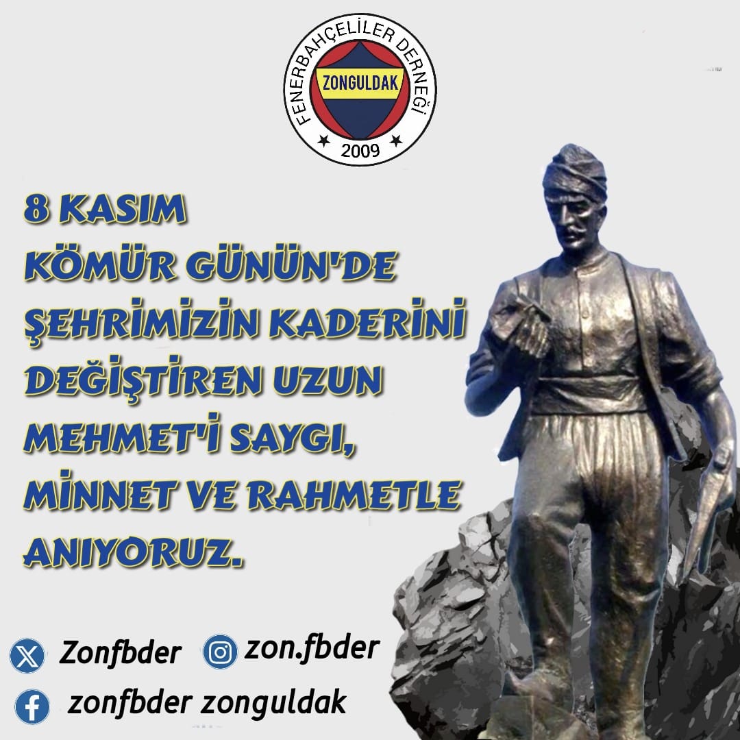8 Kasım Uzun Mehmet’i Anma ve Kömürün Bulunuşu'nun 196. Yılı nedeniyle Uzun Mehmet’i ve tüm maden şehitlerimizi rahmet ve minnetle anıyoruz. 

#8Kasım
#UzunMehmet