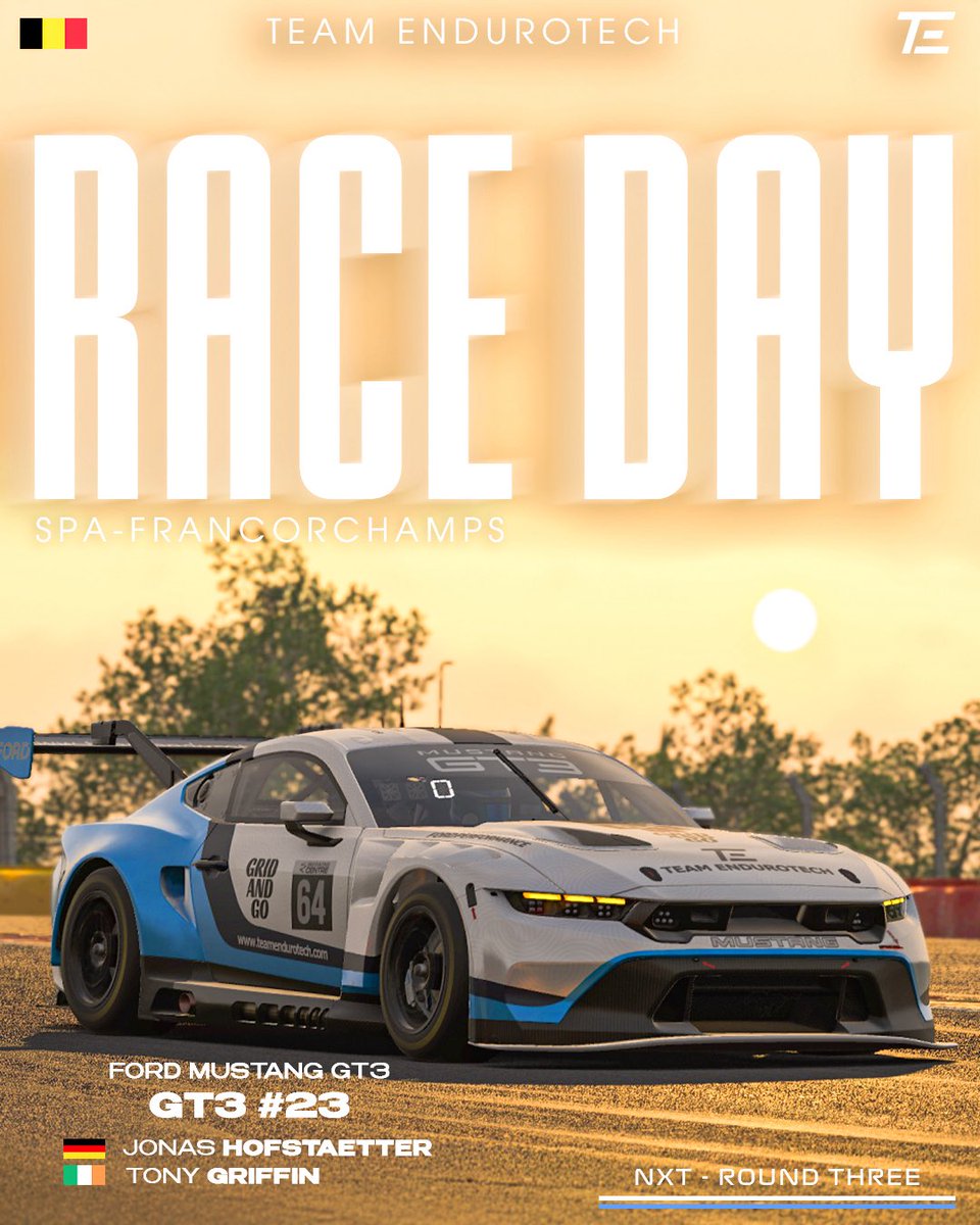 RACE DAY - NXT Round Three - 6H SPA 🇧🇪

We head to the iconic SPA Francenshops where Tony &amp; Jonas look to extend our lead at the top of the table. 

From what looks to be a very wet race we hope they are on there A game and up for the challenge! 🤝