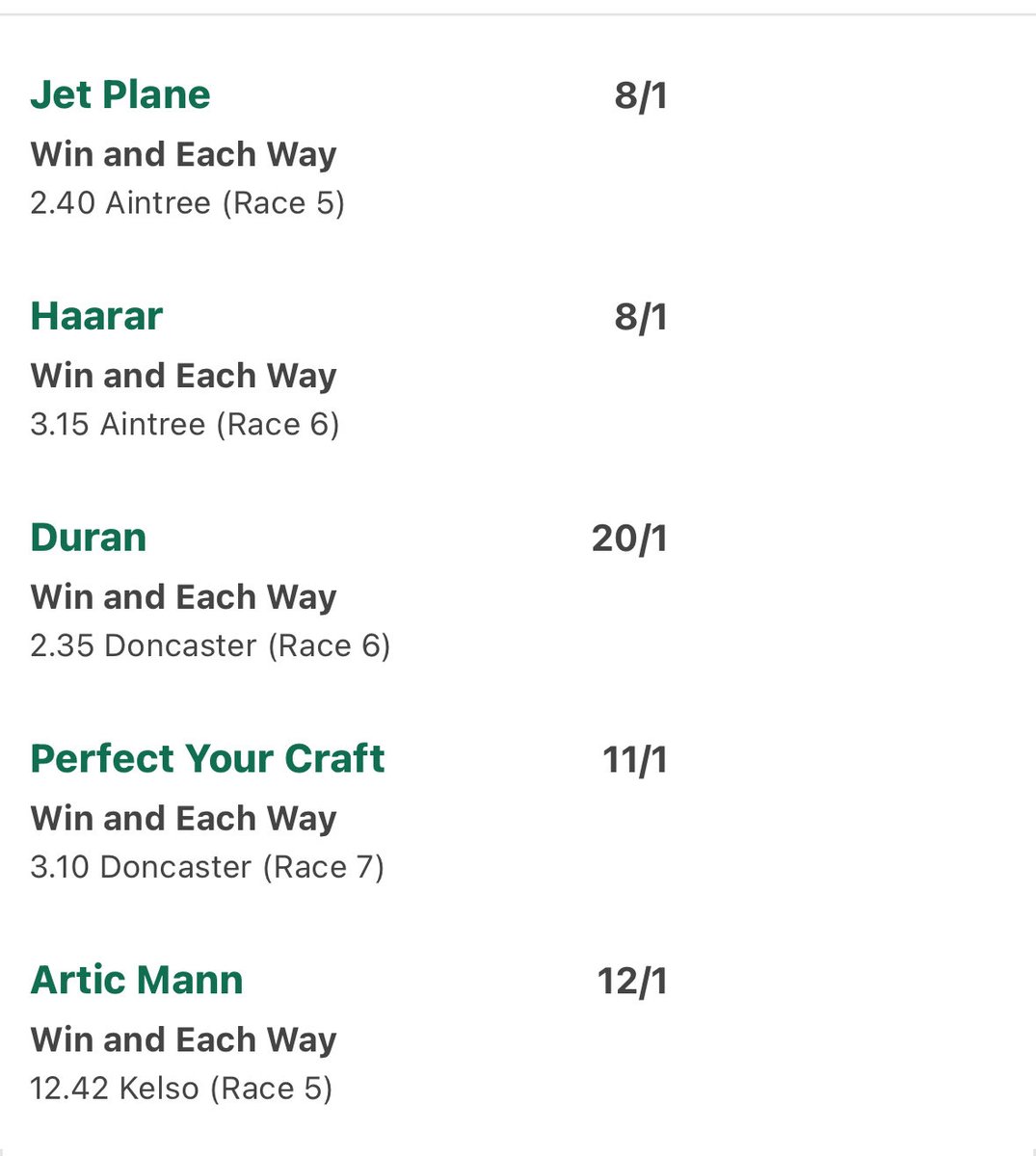 Having a little go today on these 5. Singles ew and a small ew double. All the best.