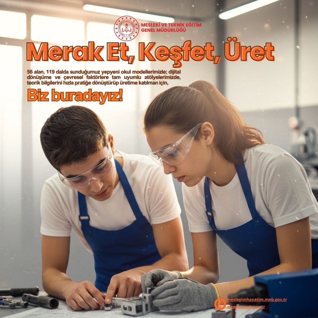 📌Sevgili Gençler,

💫Geleceğe yön veren meslekler ve teknik eğitimle dolu bir dünya seni bekliyor! 🚀

🍀Meslekî ve Teknik Ortaöğretim Kurumları olarak, öğrencilerimizi geleceğin dünyasına hazırlıyor, onların merak etmelerini, keşfetmelerini ve üretmelerini sağlıyoruz.

 5️⃣6️⃣