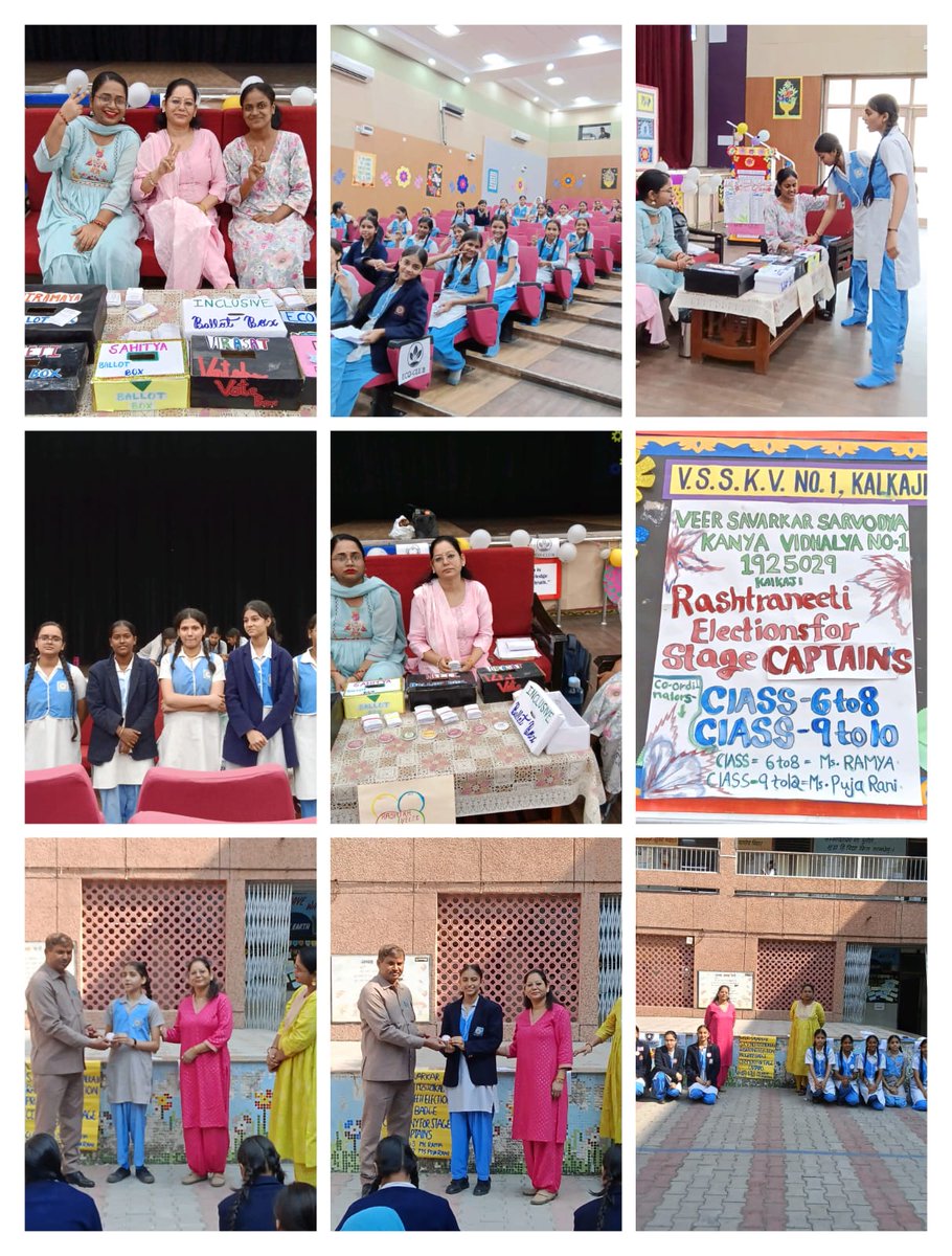 VSSKV_Kalkaji's tweet photo. "YOU CAN'T CROSS THE SEA MERELY BY STANDING AND STARING AT THE WATER"
Students of VSSKV No.1, Kalkaji showed indomitable spirit by electing leaders in Phases of Rashtraneeti Program 
Formation of Sub committees 
Election of Section&amp;Stage captains 
Badge Ceremony
#rashtraneeti https://t.co/Vj0mQdtSvc