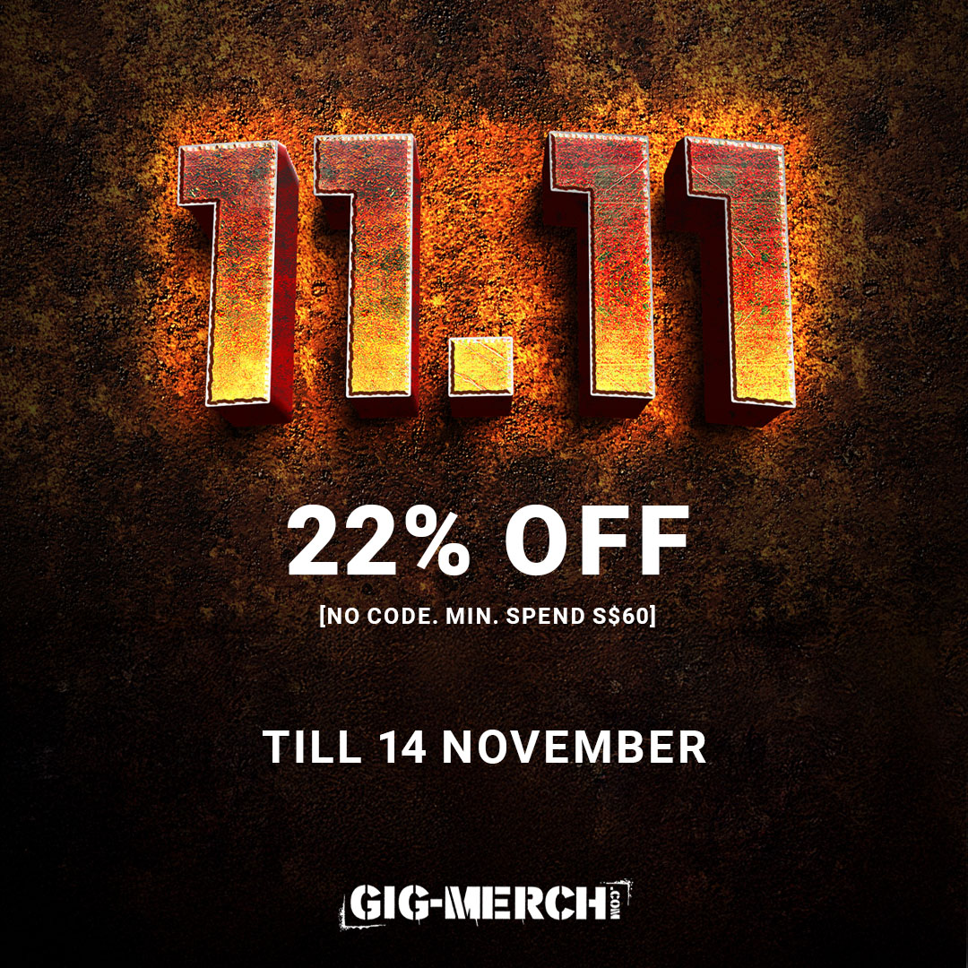 11.11 = 22% OFF. No codes. No crap. Just merch that rocks. gig-merch.com