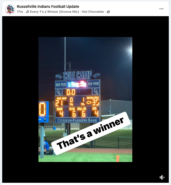 Final: Russellville 35, Cole Camp 21.

<a href="/RHSIndians_FB/">Russellville Indians Football</a> (8-2) will play for a district championship for the first time in program history. #mopreps