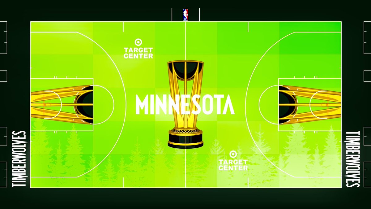Very cool: Target Center’s famous “court” has been lit Aurora Green as a nod to the Timberwolves +40 point differential in NBA Cup group play.