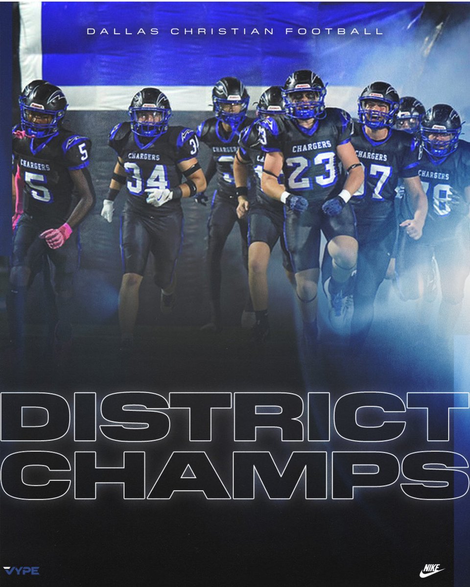 How about those Chargers!   DC wins their 6th consecutive District Title and is undefeated in district during that span.   With the win tonight, our Chargers have earned a bye in the first round of the playoffs.  

Final 

Dallsas Christian 56
Tyler All Saints 9

#proudtobeDC
