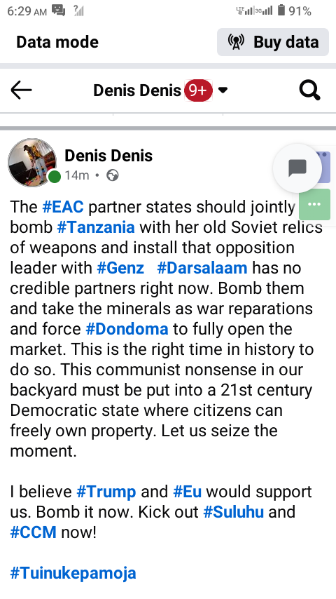 Kagodenis's tweet photo. The #Immorality that has happened in #Tanzania must not be allowed to stand in a 21st century African region. #Eac partner states led by #Nairobi #Kigali and #Kampala must jointly rally the democratic world and kick out @SuluhuSamia now. Let us seize this moment @Trump https://t.co/xtE6KAYFNw