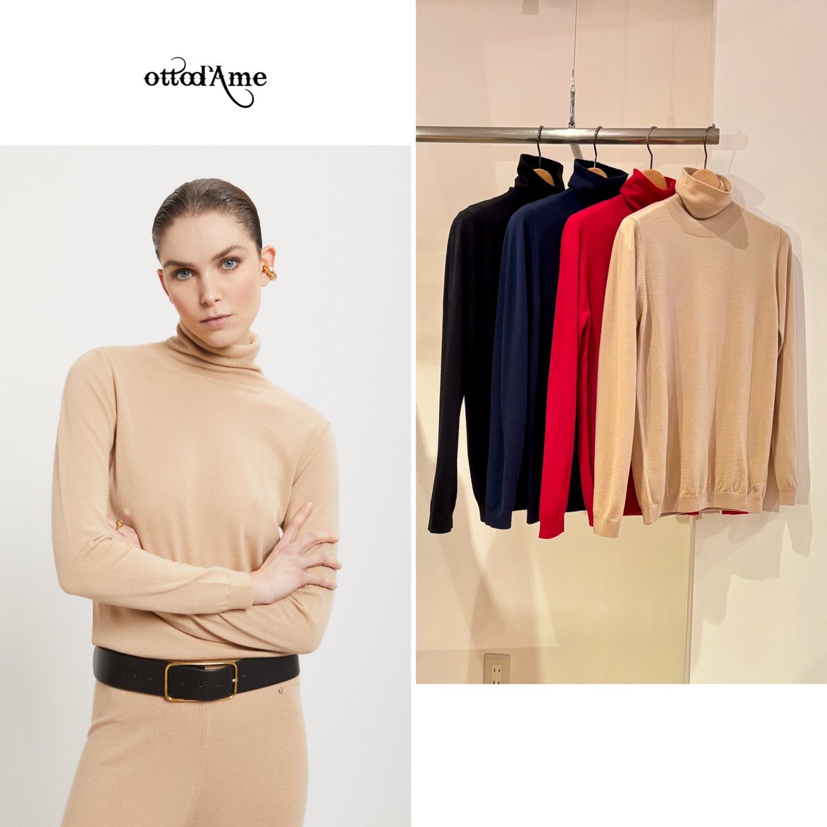 MANOAinter's tweet image. New Arrival🐏ottod‘Ame

メリノウール100%のタートルセーターは、すっきりシルエットもあり。前のタートルより薄手で、素肌感覚で着用できます。さらさらで肌触り良く、毛玉にもなりにくいメリノセーターは、秋冬コーデのベースで大活躍間違いナシ👍
ライトベージュ、レッド、ネイビー、黒¥28600