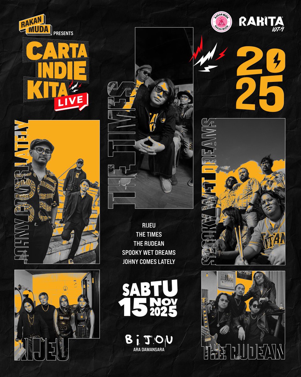 Mempersembahkan line-up penuh #CIKlive2025! 🎸☕️
Sabtu depan, jom raikan malam penuh muzik bersama para hero &amp; heroin tempatan!🎉 

Jumpa di sana! 🙌
🗓️ 15 November (Sabtu)
⏰ 8 malam – 12 tengah malam
📍 Bijou Ara Damansara
