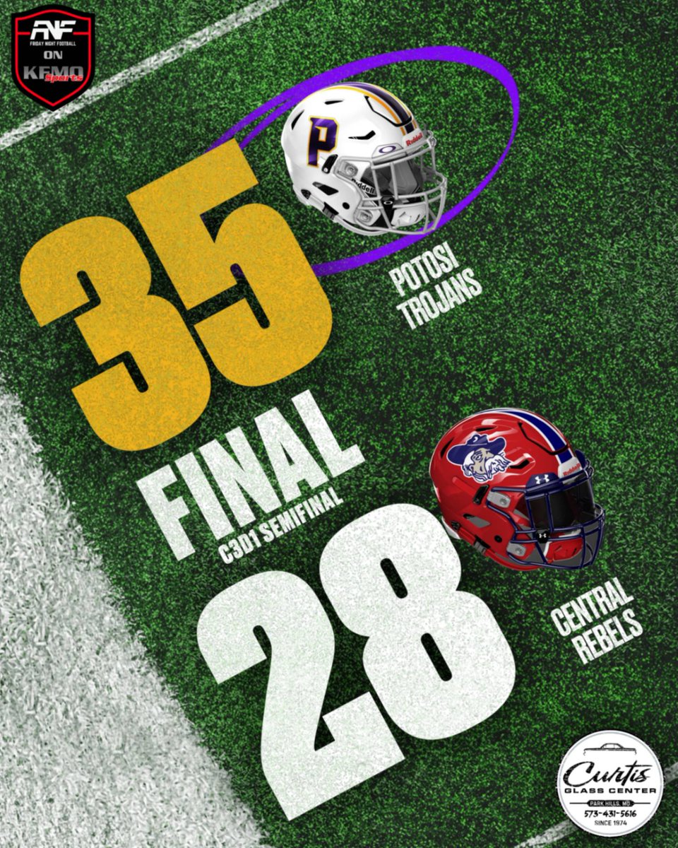 🏈FB, Week 11, 
Final:   

Potosi 35

Central 28

<a href="/STLhssports/">STLhighschoolsports</a> <a href="/missouri_sports/">Missouri Sports Network</a> <a href="/scoreboardguy/">SCOREBOARD GUY</a> <a href="/Potosi_Trojans/">Potosi Trojans</a> <a href="/rebelsR3_sports/">Central Rebel Athletics</a>