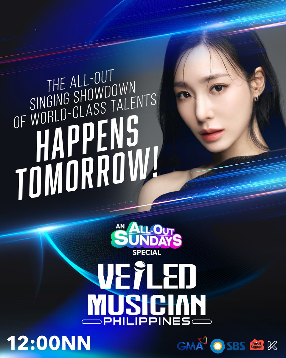 AllOutSundays7's tweet image. Tomorrow, the veil lifts. ✨🎭

Joining the search for the best hidden voices of the Philippines is none other than, K-pop icon, Tiffany Young! ✨🇰🇷

Don’t miss this special episode on #AllOutSundays!
