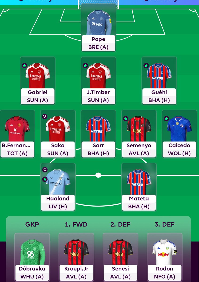 Fantasy_Chunin's tweet image. GW11 Team 🔒

- I couldn’t get my head around Caicedo to Enzo for a hit 🫠 
- I also prefer Guéhi over Richards. His ceiling is much higher 👌
- FH13 currently the plan 🧐

🔄 Burn ➡️ Guéhi (1FT)

🧢 Haaland 
💰 0.4m ITB &amp;amp; 103.3m TV
🌍 906k
🔄 0

#FPL
#FPLCommunity
#GW11
