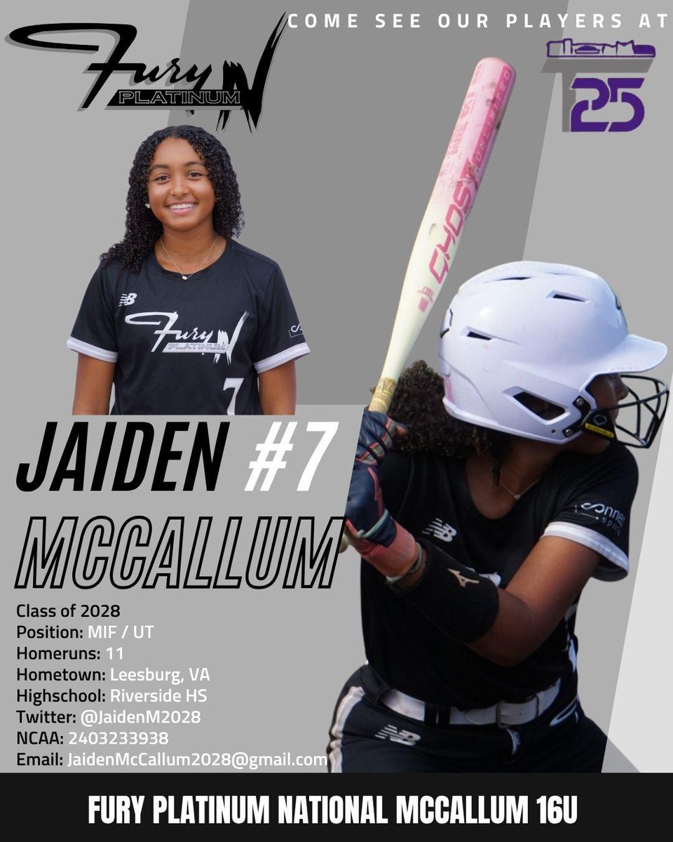 👋Player Intro - Jaiden
Another 2028 at Riverside HS (VA) is Jaiden - providing fearless, high IQ play on both sides of the ball.  
<a href="/JaidenM2028/">Jaiden McCallum 2028</a> is always a tough out vs. top arms, she delivers highlight-reel plays—ranging, diving, and throwing on the run. Come watch #7 shine!