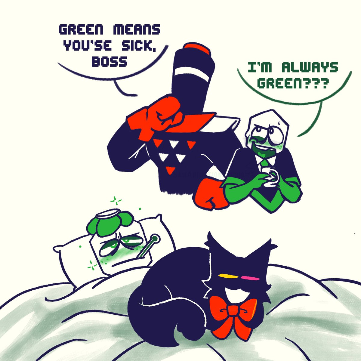 SamAnimStudio's tweet photo. I’ve been sick all week so Battat has to be sick too https://t.co/6OtEdcoN02