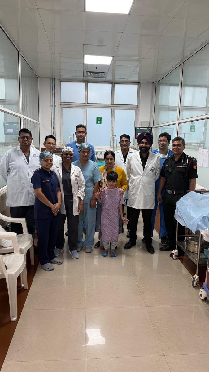 dgafms_mod's tweet photo. The Cardiac Surgery team at #ArmyHospital (R&R) successfully performed a coronary artery bypass grafting (CABG) on an 8-year-old boy diagnosed with Familial Hypercholesterolemia and critical coronary artery disease. The child, among the youngest of patients  to undergo coronary bypass surgery in India, was operated upon by the multidisciplinary team comprising cardiac surgeons, cardiologists and cardiac anaesthesiologists. This remarkable feat stands as a testament to the professional excellence, clinical acumen and unwavering commitment of the #AFMS to save lives.

@adgpi
@indiannavy
@IAF_MCC 
@HQ_IDS_India 
@SpokespersonMoD 
@PIB_India
@westerncomd_IA 
@DelhiArea_IA 

#DGAFMS
#AMC