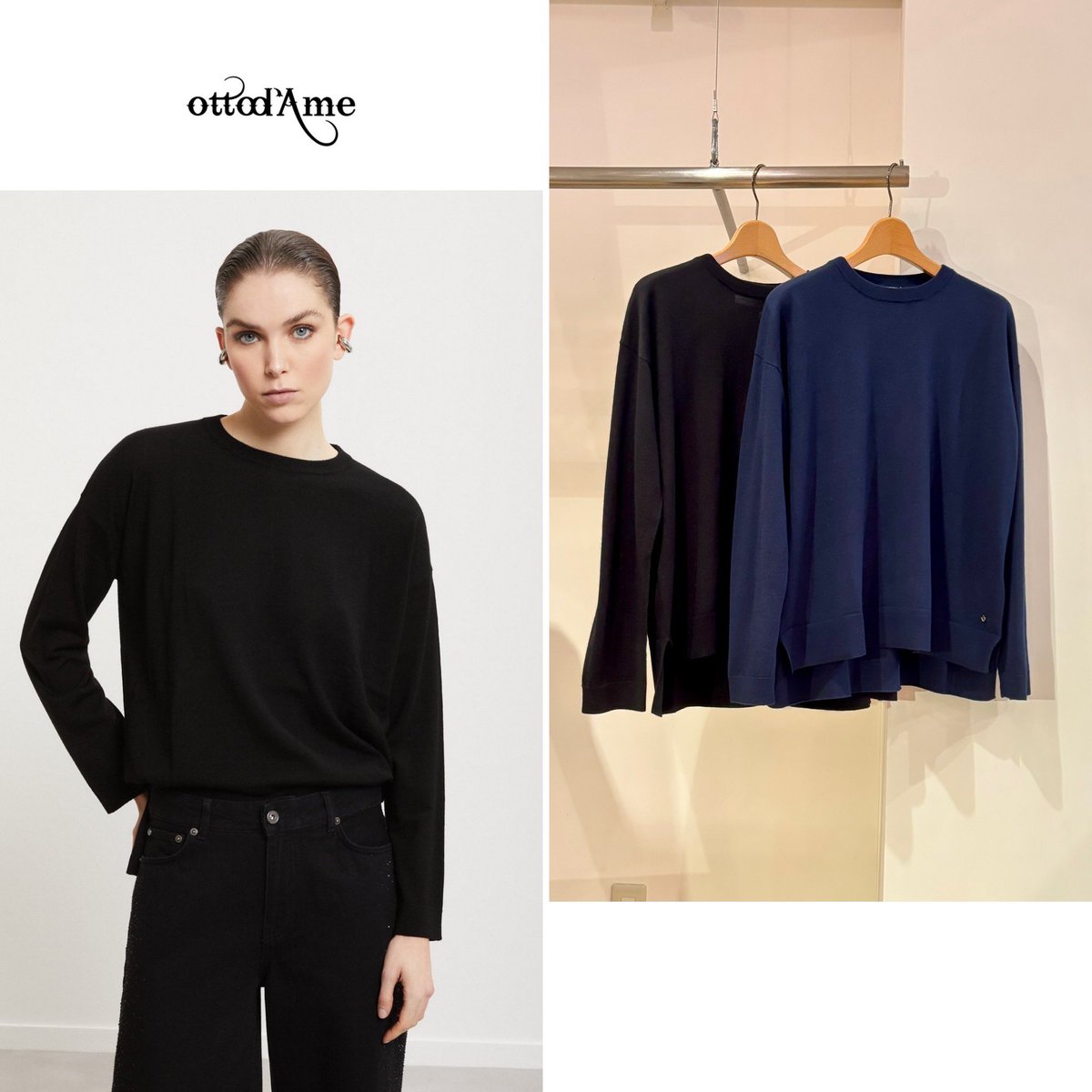 MANOAinter's tweet image. New Arrival🐏ottod‘Ame

メリノウール100%丸首セーターは、詰まった衿元、ゆるめの身頃&amp;amp;袖、裾スリットで、抜け感あるお洒落なバランスに仕上がっています。インにシャツやタートルTを重ねてもお洒落✨
ストレスフリーに着れるので、毎日つい手に取ってしまうセーターになりそう。
ネイビー、黒¥28600