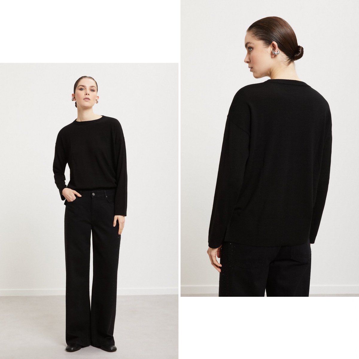 MANOAinter's tweet image. New Arrival🐏ottod‘Ame

メリノウール100%丸首セーターは、詰まった衿元、ゆるめの身頃&amp;amp;袖、裾スリットで、抜け感あるお洒落なバランスに仕上がっています。インにシャツやタートルTを重ねてもお洒落✨
ストレスフリーに着れるので、毎日つい手に取ってしまうセーターになりそう。
ネイビー、黒¥28600