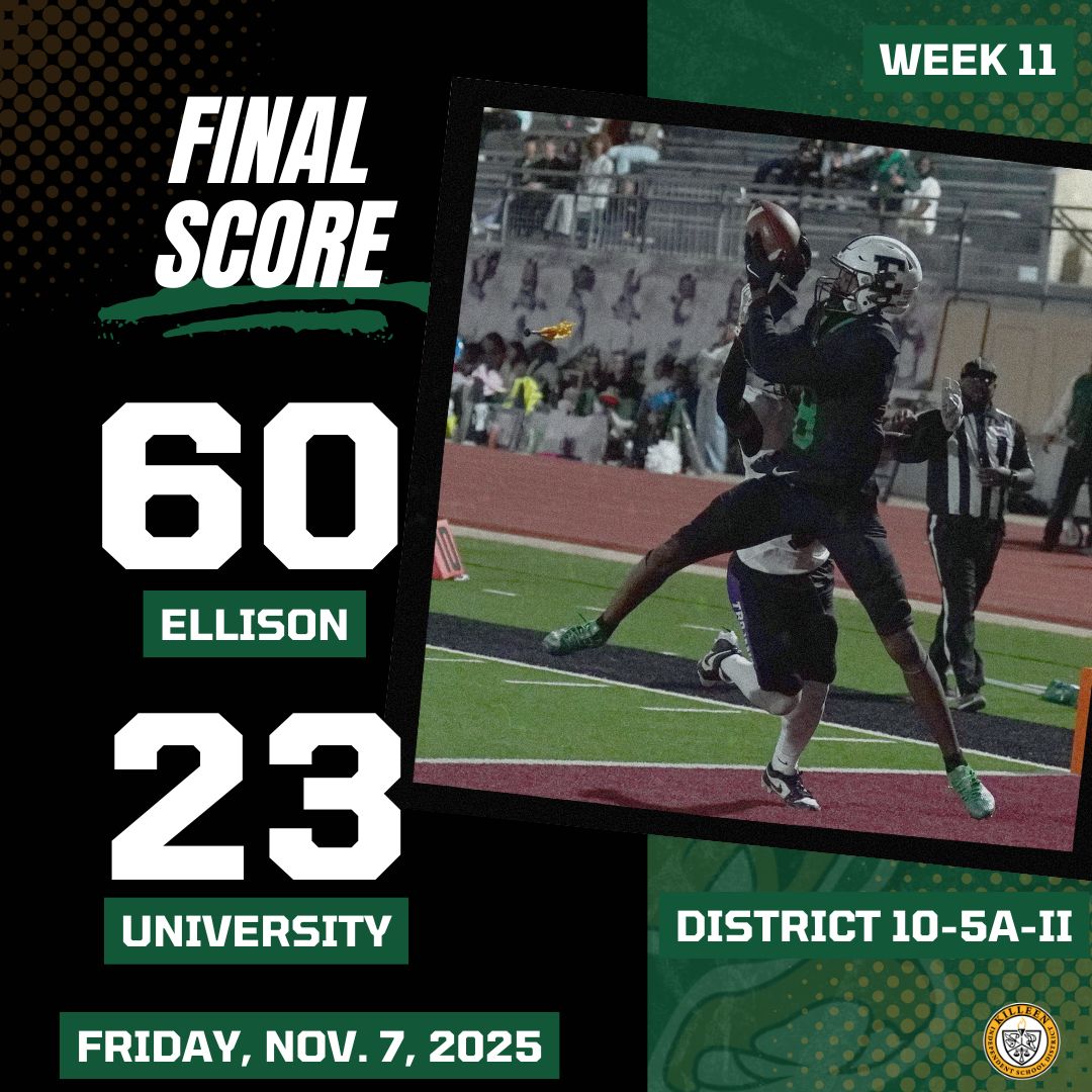 An emphatic victory for Ellison over first-place Waco University on Friday night to close the regular season!!! The Eagles (5-5, 3-2) will now move on to the Class 5A Division II playoffs and face host Richmond Randle next Thursday at a time TBD in the first round. Congrats!!!
