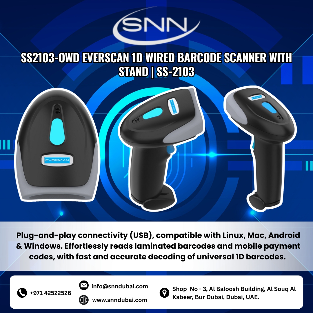 snndubai's tweet image. The EverScan 1D Wired Barcode Scanner (Part No. SS2103-OWD) is a reliable and high-performance scanning solution designed for retail, warehouse, POS systems, logistics, and daily operational use. 
#EverScan #SS2103OWD #BarcodeScanner #1DScanner #WiredScanner #POSScanner