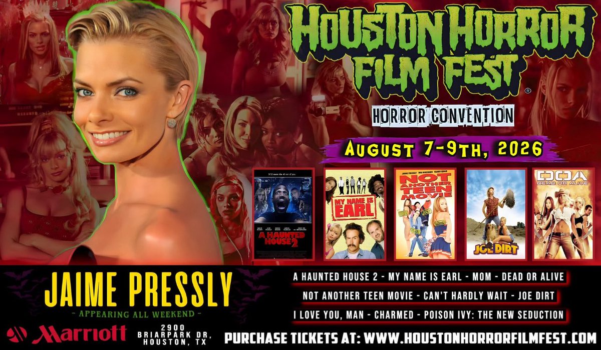 JonKalnas's tweet image. Houston Horror Fest in August 2026! Starting off the announcements with a bang! #juliettelewis #Jamiepresley #horrorfest