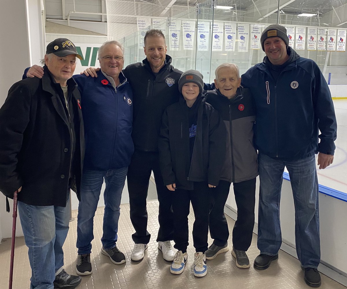 Hockey is a special kind of family. 28 years ago I played jr for these 3 men (one being my father). Today 28 years after of coaching me, they came…. along with a teammate from that team to watch my son play hockey.  We told stories like they were last week. I love this game!