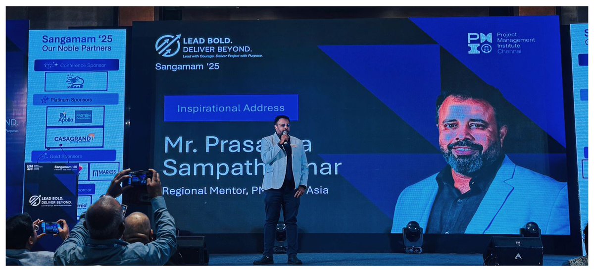 #pmi_chennai #sangamam25 #leadbold_deliverbeyond #inspirational_address

Mr. Prasanna Sampathkumar, Region Mentor, PMI South Asia.
Thank you, Mr. Prasanna, for emphasizing that Leaders learn; Leaders evolve!