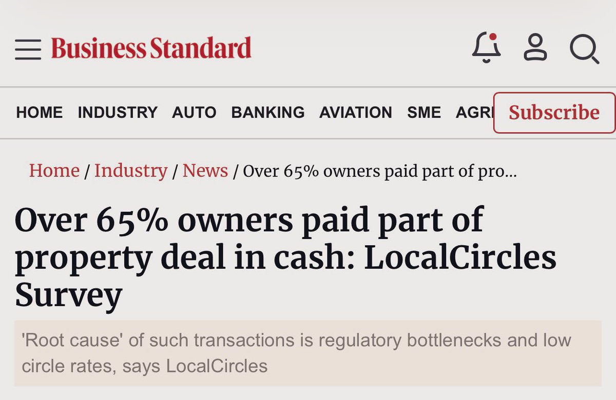 manas_muduli's tweet photo. Over 65% of homebuyers have admitted to paying their property transactions in cash.

This is why I said earlier - Govt should enact a law requiring anyone purchasing a property worth ₹1 crore or more MUST disclose the source of funds and submit income tax returns for the past five years, ensuring they align with the property’s market value.

Any mismatch or violation should mean 10 years of jail time for both the buyer and the builder.

This will slash property prices by 50%!