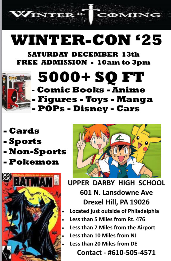 ActionFigMania's tweet photo. Saturday December 13, 2025. Winter Con and Winter fest craft show. @UpperDarbySD #ComicCon  #toyshow #toys #comics  #comicbooks #cards https://t.co/MrQy19irEF