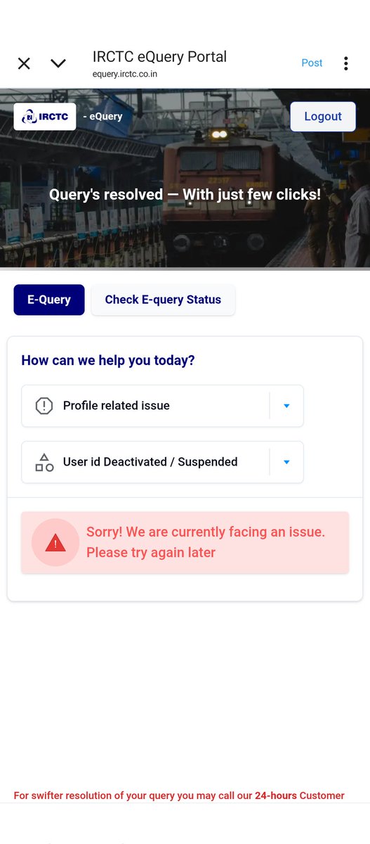 dasanupkr's tweet photo. @IRCTCofficial I have already tried that link. Your website is not working. This is the message I am getting from yesterday. @RailMinIndia https://t.co/pCqBP5tNu0