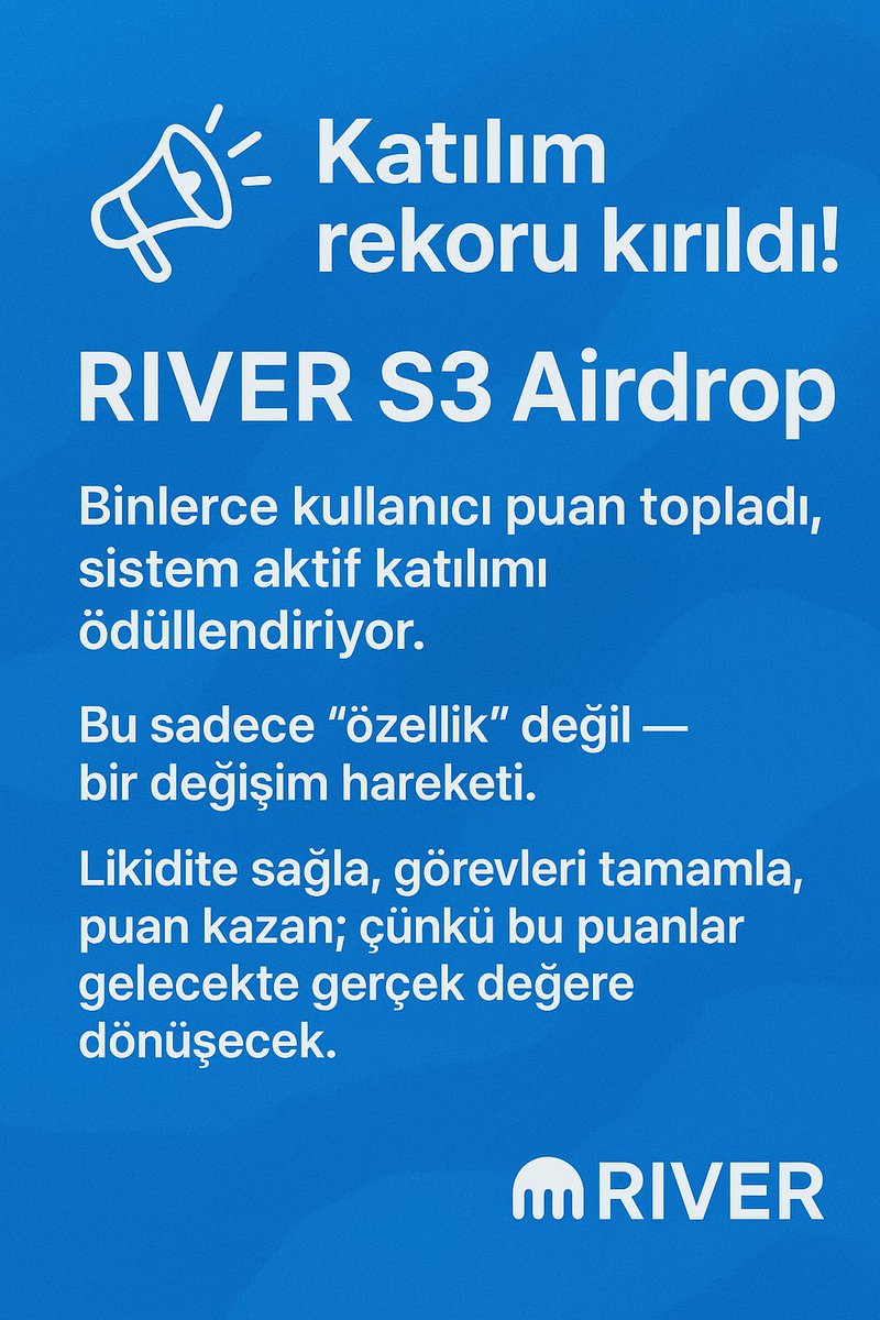 Heeledd's tweet photo. 🌊 RIVER dalgası büyüyor!
Airdrop sadece bir ödül değil — topluluğun gücüyle inşa edilen bir finans devrimi. 💥

Piyasa karmaşık, belirsizlik yüksek… ama RIVER büyümeye devam ediyor.
Katılım rekoru kırıldı, herkes puan kasıyor, herkes bu ekosistemin bir parçası olmaya çalışıyor.

💎 Bu kadar ilgi boşuna değil — RIVER zincirler arası finansın geleceğini temsil ediyor.
Her görev, her swap, her etkileşim bir adım daha ileri.
Gerçek kazanç sadece token değil, vizyonun ta kendisi.

🚀 Bu akışa kapılan kaybetmiyor — çünkü RIVER sadece bir proje değil,
“değerin sınır tanımadığı” bir geleceğin altyapısı.

Yorumlarda buluşalım 👇
Sen ne kadar puan kastın, hangi görevde en çok zorlandın?
@RiverdotInc @River4fun #RiverPts #BTC