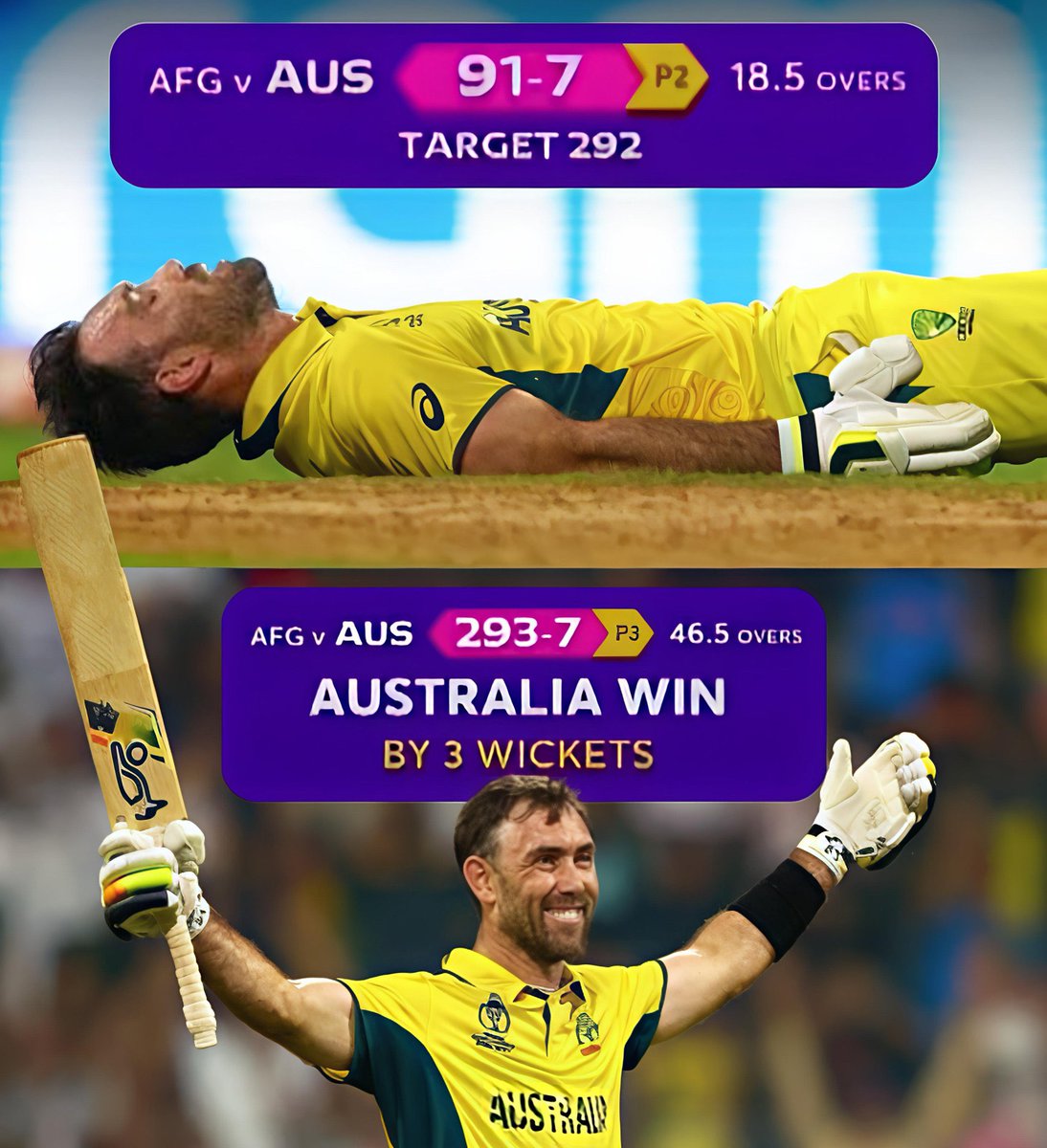 Abhay_rai_cop's tweet photo. 🎯What a wonderful innings played by Maxi.💪
@Gmaxi_32
✅Glenn Maxwell played the greatest ever World Cup knock 2 years ago on this day🫡🏏🎯
#icc #aus #iccodiworldcup https://t.co/GYEl3Y9pmk