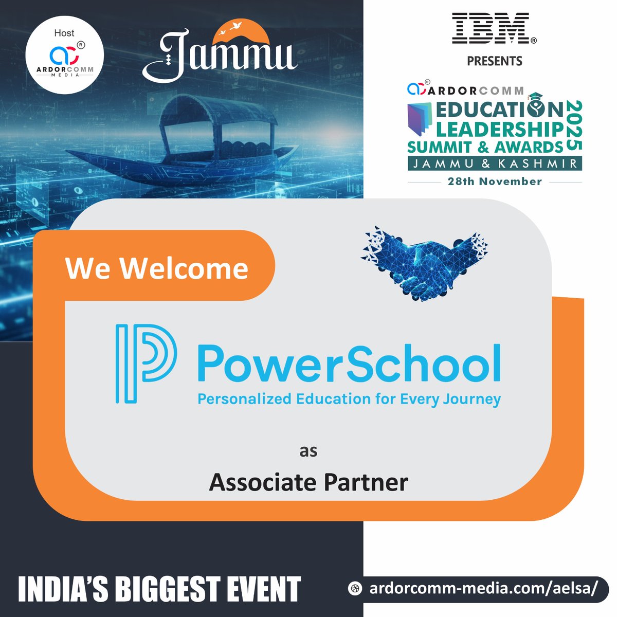 ardorcomm's tweet image. We are delighted to welcome Power School as Associate Partner at the ArdorComm Education Leadership Summit &amp;amp; Awards 2025 - Jammu.

Visit: ardorcomm-media.com/aelsa/

#ArdorComm #AELSA2025 #AELSAJammu #EducationLeadership #EdTech #Skills #Learning #DigitalIndia #FutureLeaders