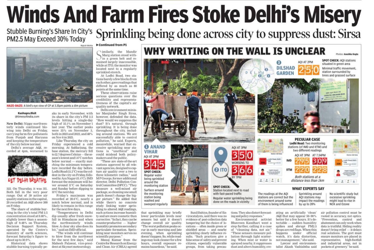 Eyes burning, throats sore, but AQI readings don’t always match what we citizens are feeling.

<a href="/kush_junglee/">Kushagra Dixit</a> with <a href="/timesofindia/">The Times Of India</a> team’s spot checks found water sprinkling &amp; sheltered monitoring sites possibly skewing air quality data.

“Are we cleaning the air or the data?”