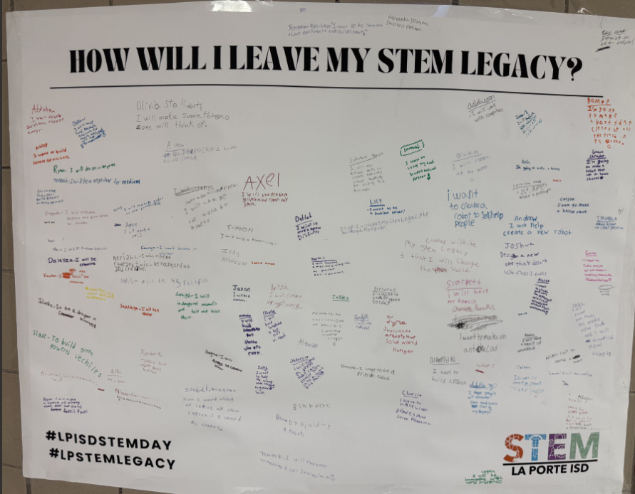RIZZUTOELEM's tweet image. STEM Week at Rizzuto! Students signed their names and also wrote a short sentence showing how they plan to leave their STEM legacy! #STEMWeek #RZERockets #RocketsAreBright @lpisd