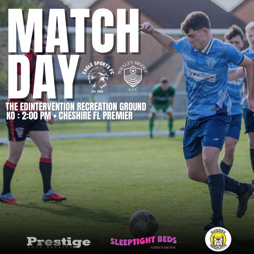 ⚽️ 𝙈𝘼𝙏𝘾𝙃𝘿𝘼𝙔 

🆚 <a href="/WhaleyBridgeFC/">Whaley Bridge AFC</a> 

🏟 The <a href="/edintervention/">Edintervention</a> Recreation Ground
⏰ 2pm Kick Off
🏆 <a href="/CheshireFL/">Cheshire Football League ⚽️</a> Premier Division
🎟️ Adults - Donations, U16 Free 
🍻 Bar open 12pm

#Upthegulls 🦅