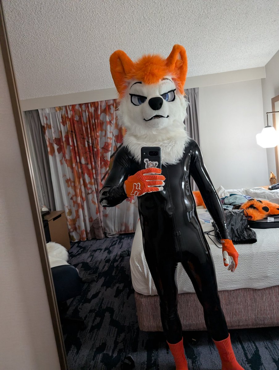 FurryFoxAsher's tweet photo. I've waited so many years to do latex and fursuit! https://t.co/JBjrKwgnla