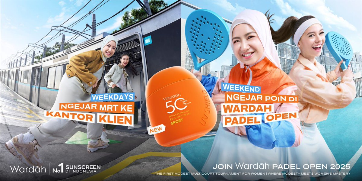 adjengayl's tweet image. seru banget nih Wardah First Multicourt Modest Padel Tournament hadir lagi! yang lagi terpadel2 bisa nih join, jangan lupa waktu main pake wardah sunscreen protection alias si kerang orange yang mantul buat ngelindungin kulit dari sinar uva/uvb. gass ikutan Wardah Padel Open 😍