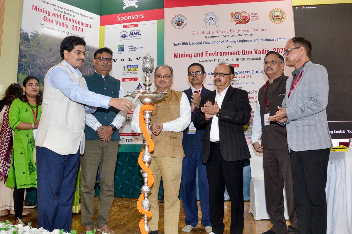IITISM_DHANBAD's tweet photo. Day 1 of the 35th National Convention of Mining Engineers and Seminar on “Mining and Environment – Quo Vadis 2070” concluded with impactful discussions on sustainable mining and innovation at IIT (ISM) Dhanbad. 

#MiningConvention  #InnovationInMining #Environment2070 https://t.co/dKsHptVY8H