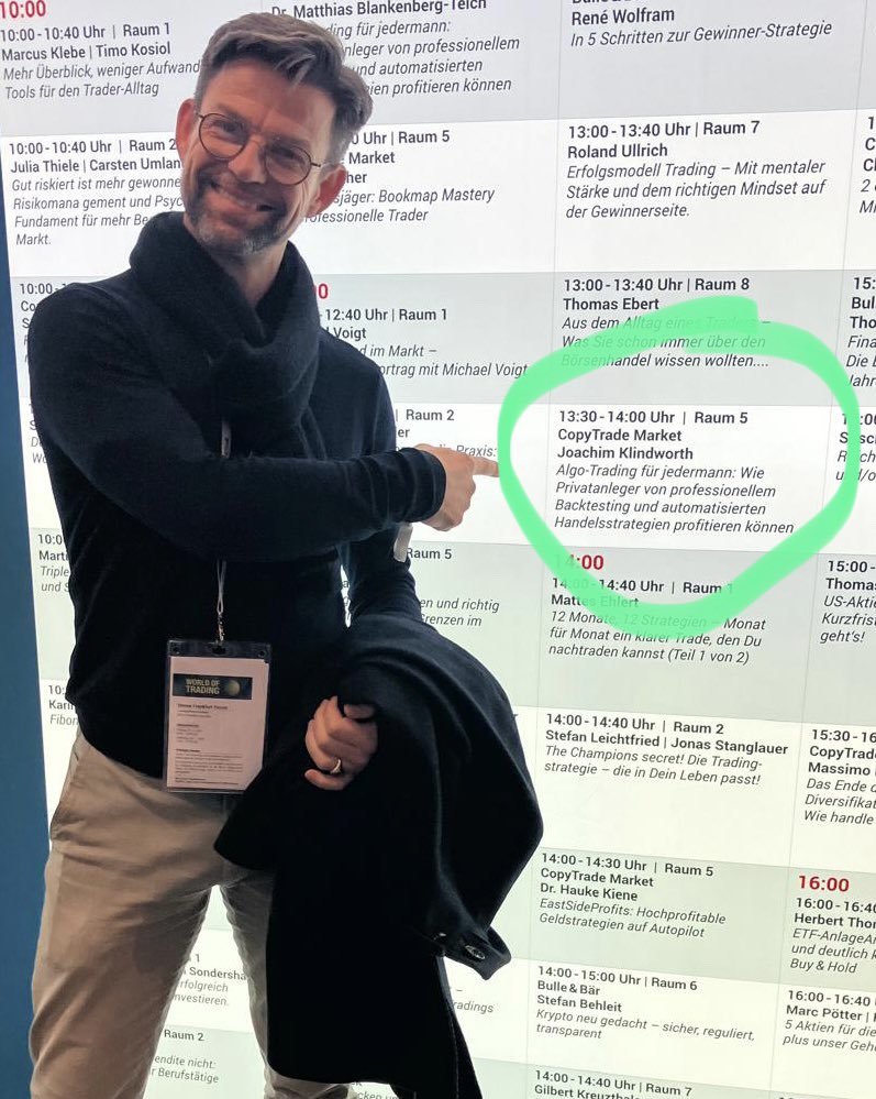 momentmal22's tweet photo. Wer mich live erleben möchte und wissen möchte wie man eine Algostrategie entwickelt, der findet mich heut auf der World of Trading im Raum 5 um 13:30 Uhr. 

Ich freue mich auf euch. 

#worldoftrading #algotrading #messe #frankfurt https://t.co/tXMOpfBoh7