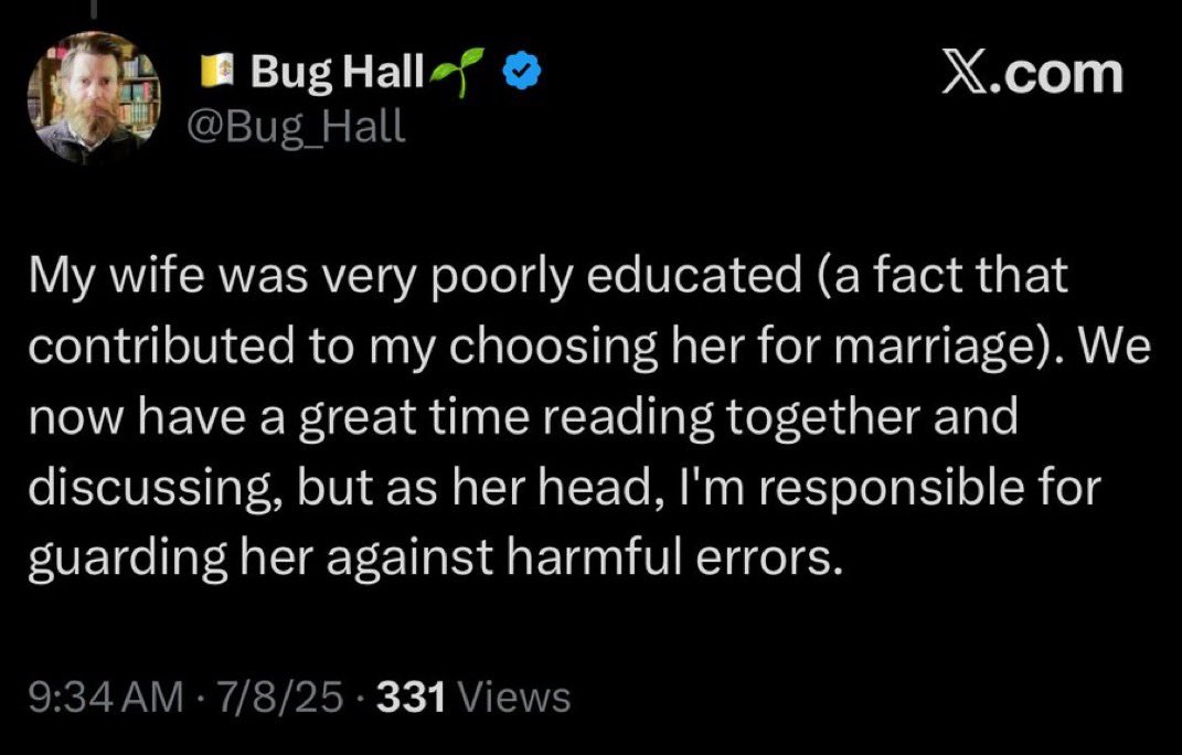 Interestingly, many men believe they are smarter than their wife and in every case they are wrong. Because nature designed males as the secondary, and largely useless sex. Obviously, the natural order is matriarchy, and our world’s problems track to subverting the natural order.