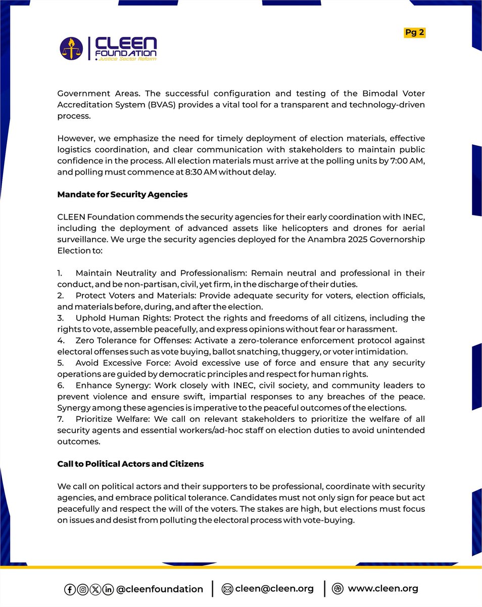 cleenfoundation's tweet photo. Here's our preliminary statement on the anambra election. 

We are ready for the task ahead. 
Read statement here.

https://t.co/QUdZPZCStJ

#AnambraDecides2025 #ElectionSecurity #CLEENFoundation #CLEENESSC2025 https://t.co/y318jsM2Ob