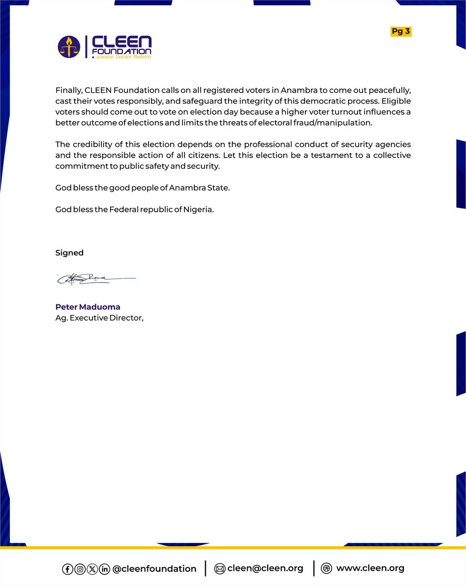 cleenfoundation's tweet photo. Here's our preliminary statement on the anambra election. 

We are ready for the task ahead. 
Read statement here.

https://t.co/QUdZPZCStJ

#AnambraDecides2025 #ElectionSecurity #CLEENFoundation #CLEENESSC2025 https://t.co/y318jsM2Ob
