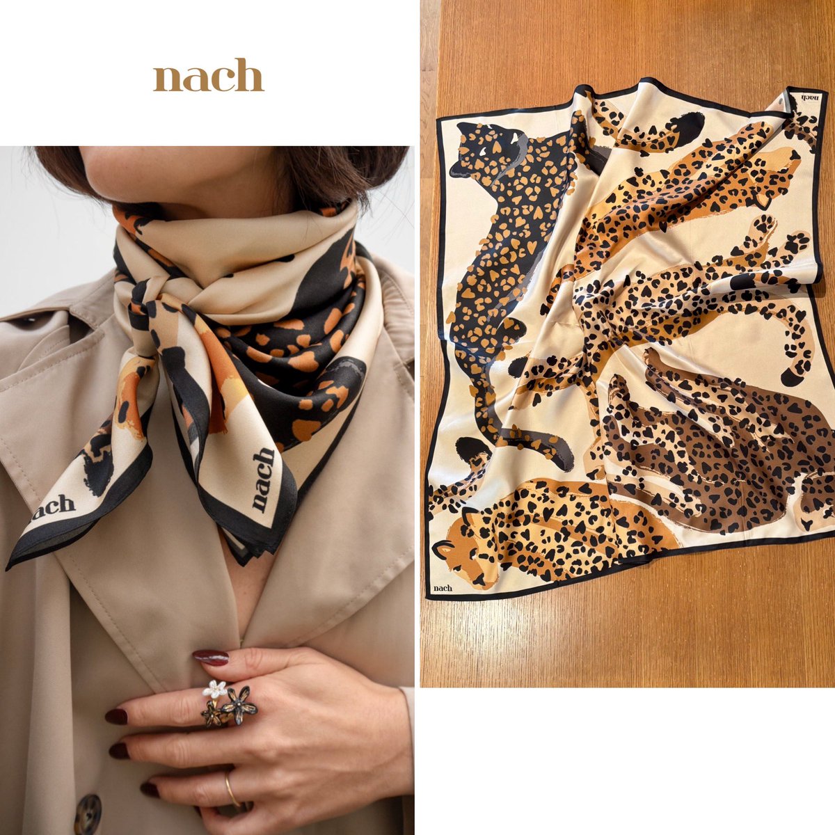 MANOAinter's tweet image. New Arrival🐆nach

優しい表情の豹イラストに、何だかほっこり🤎大きすぎない程良いサイズのシルクスカーフに、キャメル・ベージュ・カーキ・黒…様々な色で豹が描かれています。クール&amp;amp;ラブリーなスカーフは、首元はもちろん、頭やウェストにバンダナ風に巻いたり、バッグに巻いても可愛い😍
¥19800