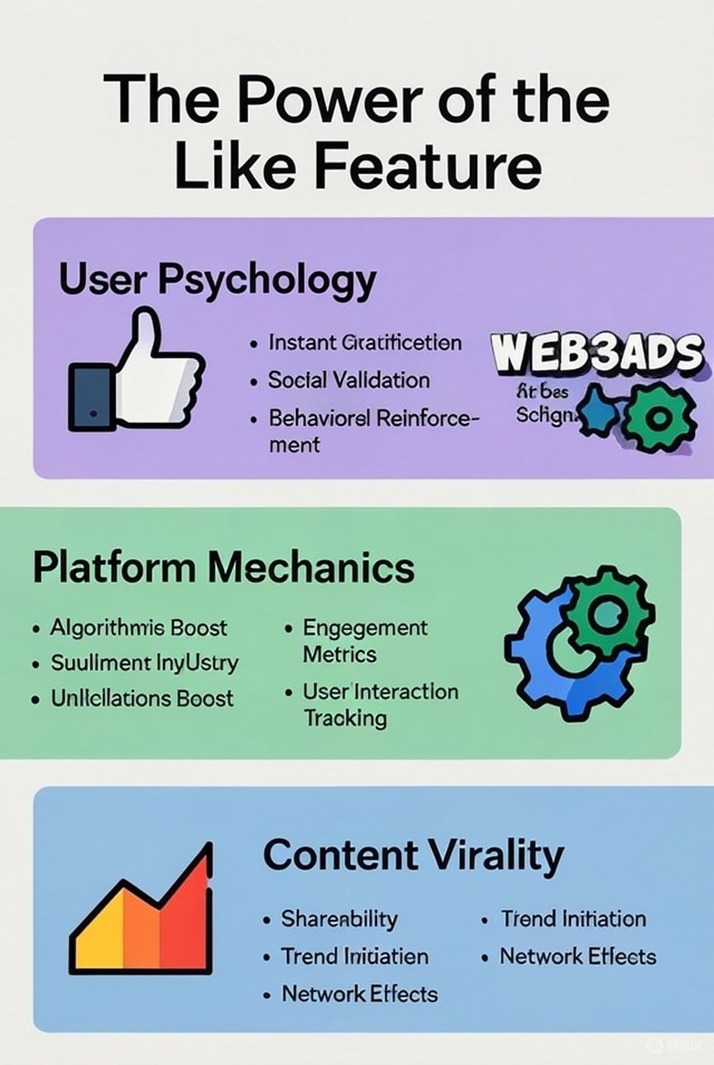 WEB3ADS_INC's tweet image. 🔥🔥#WEB3ADS In-DepthAnalysis 👍👍
The core advantages of the （❤️）“Like” (👍) feature on social platforms can be broken down across three dimensions: user psychology, platform mechanics, and content virality.

1⃣. User Psychology (Driving Engagement)👍
▪️Low-cost emotional…