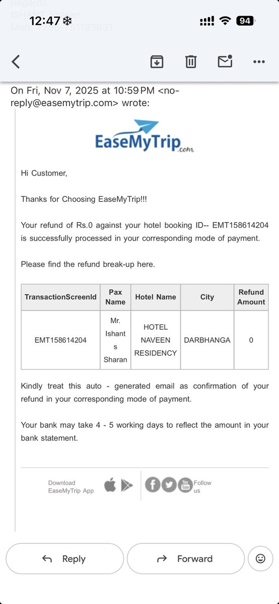 ishantsharan's tweet photo. ⁦@easymytrip⁩ https://t.co/YxVJPM7H1V