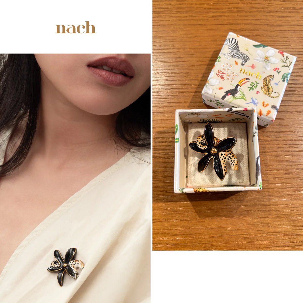 MANOAinter's tweet image. New Arrival🐆nach

黒花にちょこんと乗った豹が可愛すぎる🖤艶々で立体感も美しい陶器のブローチ。ボリューム感の出てくる秋冬服の衿元に、美しい彩りを添えてくれます✨小ぶりで重くないので、ニットに付けても👌
¥7700
#nachbijoux #brooch #2025aw #manoainternational #selectshop #matsuyama