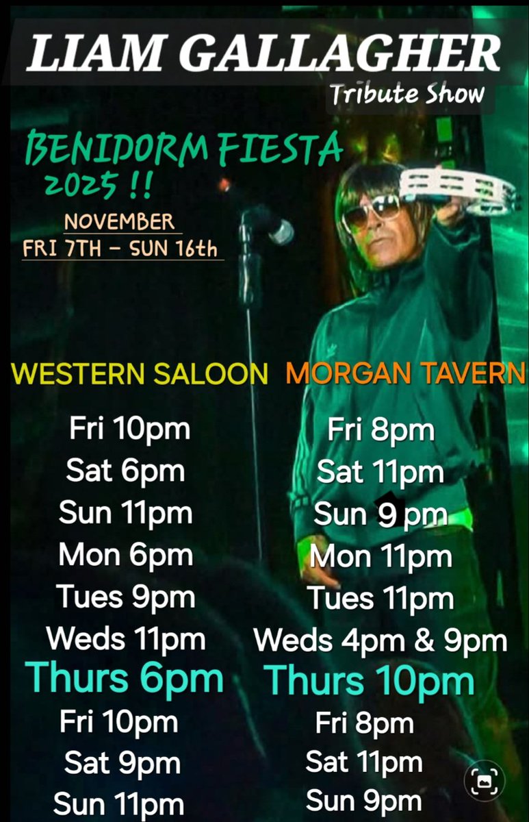 Benidorm Fiesta Week 2025 Showtimes !! Liam Gallagher Tribute Show Benidorm #Oasis25 😎 ✌️