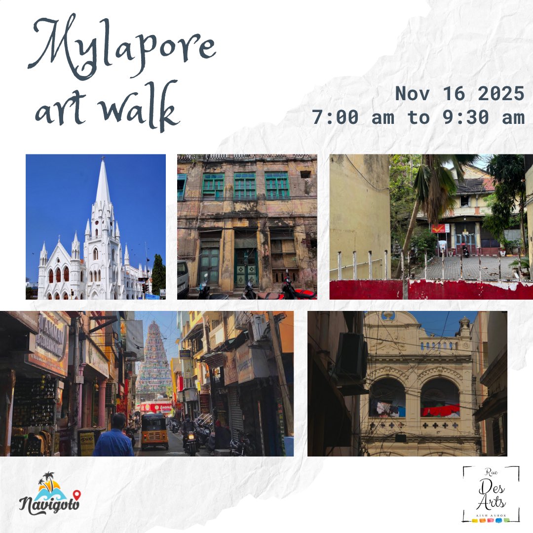 aishashok14's tweet photo. We’re back with the much awaited Mylapore art walk! ✨ 🥁 

Get ready to walk along the beautiful lanes of our sea town, explore the colonial art-trade connect, drool over artisanal homes &amp; meet new buddies. 

Nov 16 | Sunday | 7-9:30 am

Register: https://t.co/FczicnAbPv https://t.co/NUxFKs5VCi