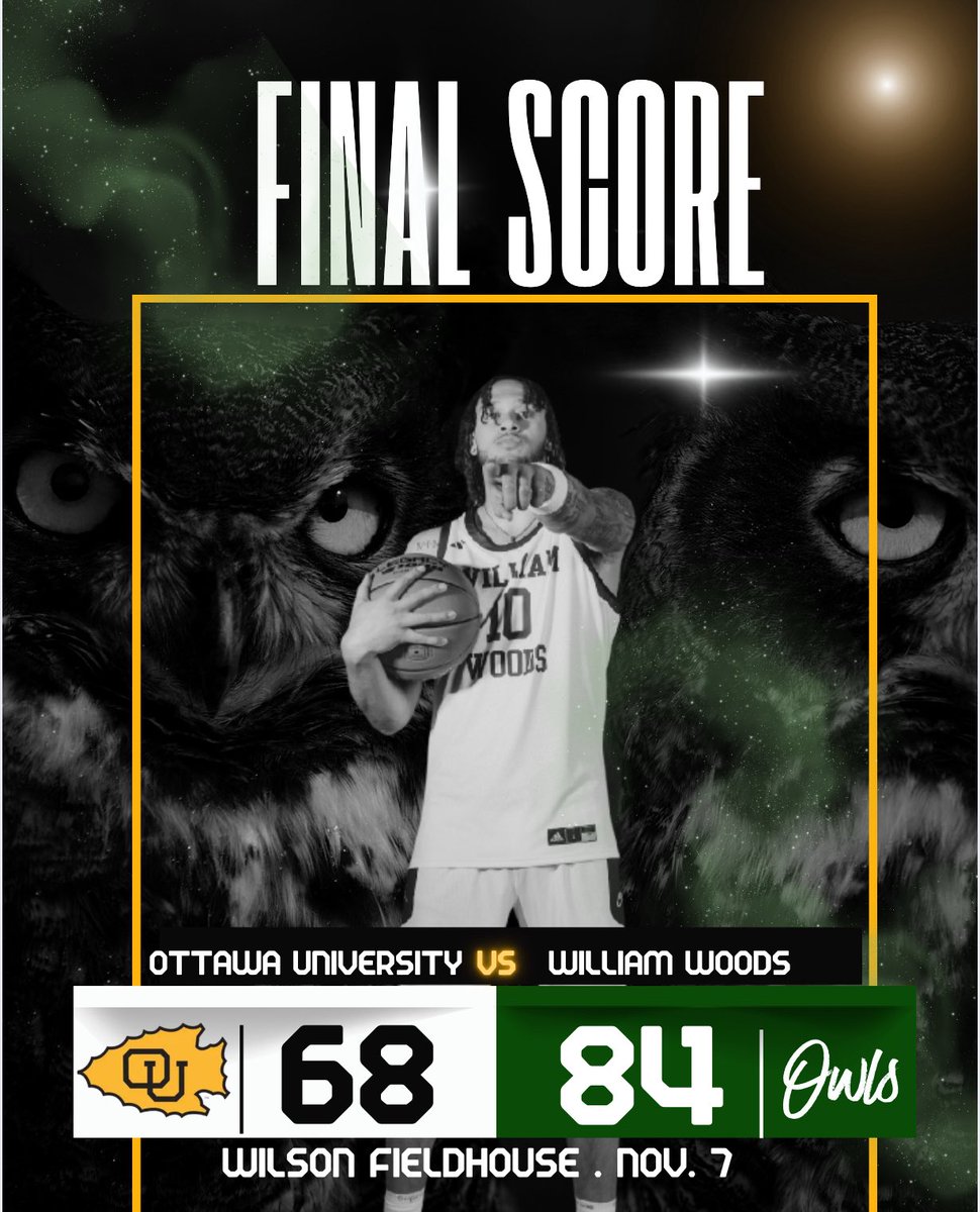 wwuowlsMBB's tweet image. William Woods gets their first win of the season by defeating Ottawa University, KS 84-68 led by: 

Mark Onyejekwe- 21pts, 5rebs, 3stls, 
Tahki Chievous- 16pts, 9rebs, 3ast, 2stls
Jacob LaBounty- 13pts, 6rebs 
O’Shea Barquet- 10pts, 3ast 
Brock Davis- 8pts, 9reb, 3blk