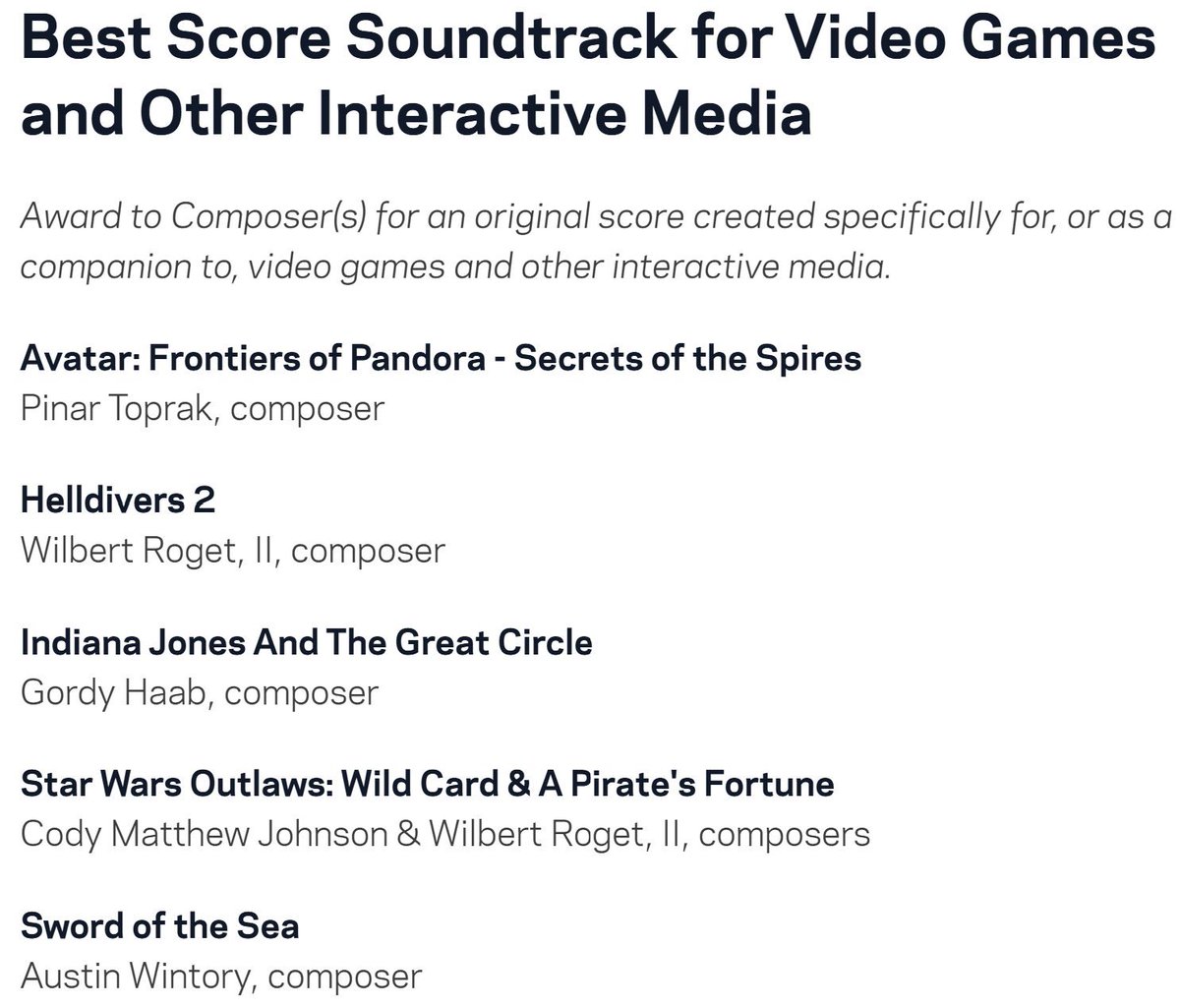 HonestGabe1's tweet photo. I’ve never seen a bigger snub than Expedition 33 not getting the nom. Losing to 3 games that basically reuse movie soundtracks is criminal. 2 of them are only eligible because they released DLC this year. https://t.co/WgJLMp4XQk